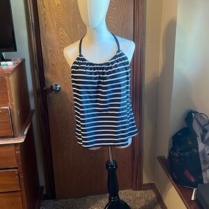 Kona sol racer back black and white striped tankini top size L